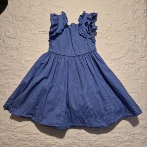 Janie and Jack girls size 3 blue sleeveless dress with white polka dots VGUC